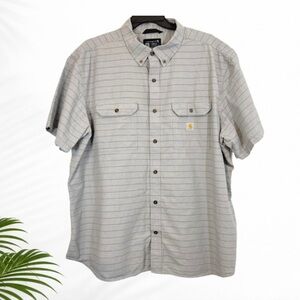 Carhartt 3XL Loose Fit Gray Striped Short Sleeve Button Up Shirt Cotton